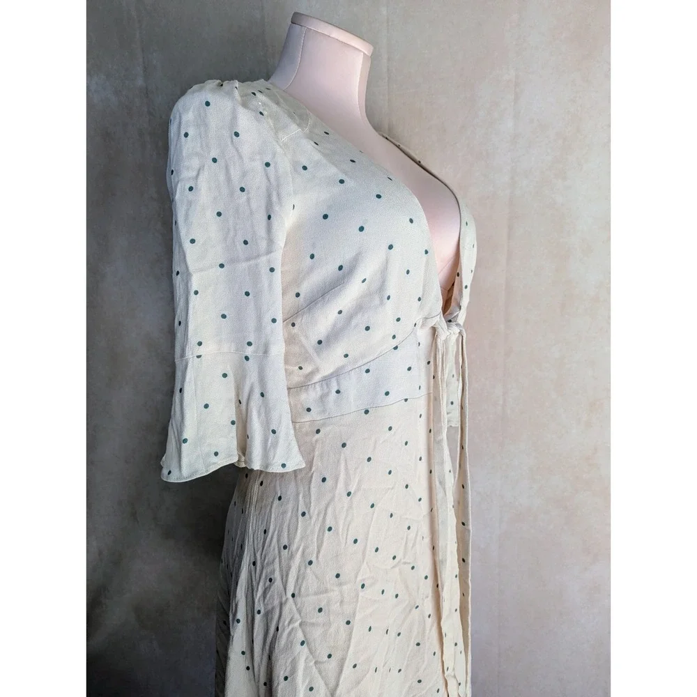 Free People Womens Dress Size 4 Beige Polka‎ Dot V-Neck Side Zip Sundress Summer